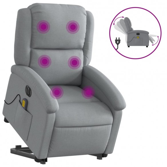 Fauteuil inclinable de massage électrique Gris clair Tissu