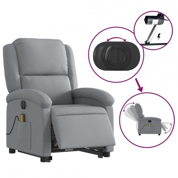 Fauteuil inclinable de massage électrique Gris clair Tissu