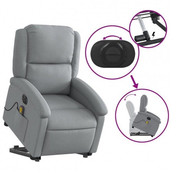 Fauteuil inclinable de massage électrique Gris clair Tissu