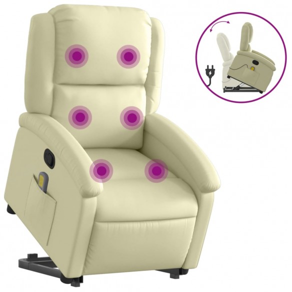 Fauteuil inclinable de massage crème cuir véritable