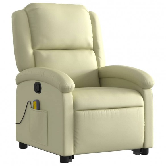 Fauteuil inclinable de massage crème cuir véritable