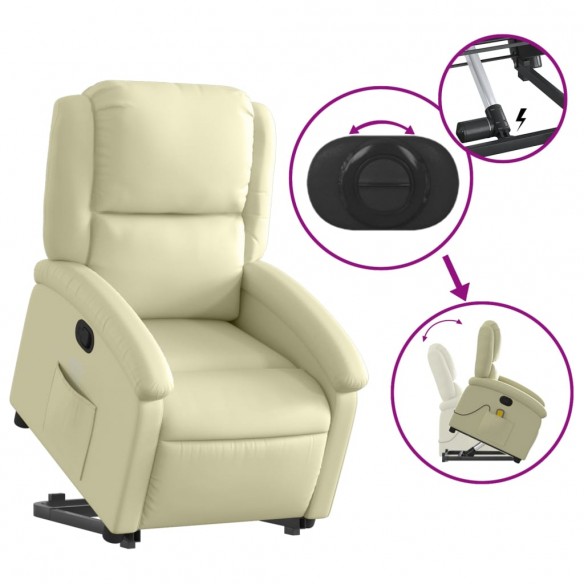 Fauteuil inclinable de massage crème cuir véritable