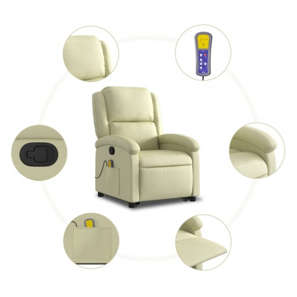 Fauteuil inclinable de massage crème cuir véritable