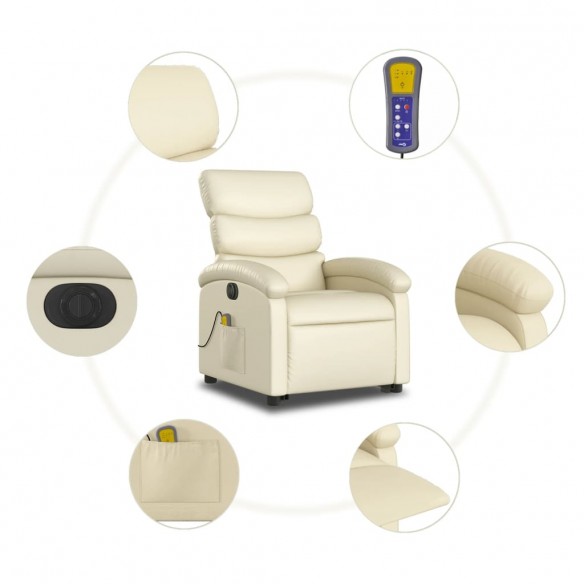 Fauteuil inclinable de massage électrique crème similicuir