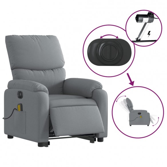 Fauteuil inclinable de massage électrique Gris clair Tissu