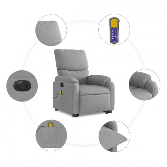 Fauteuil inclinable de massage électrique Gris clair Tissu