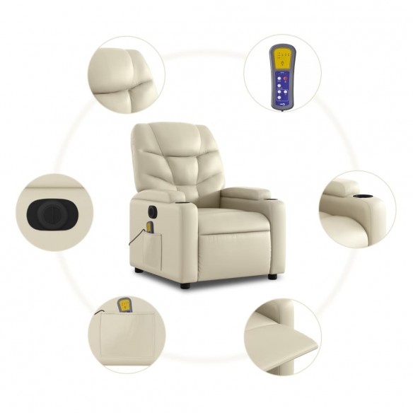 Fauteuil inclinable de massage électrique crème similicuir