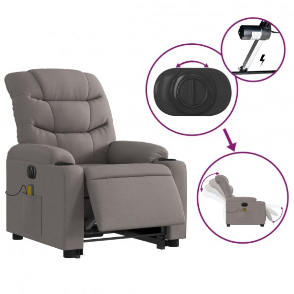 Fauteuil inclinable de massage électrique Taupe Tissu