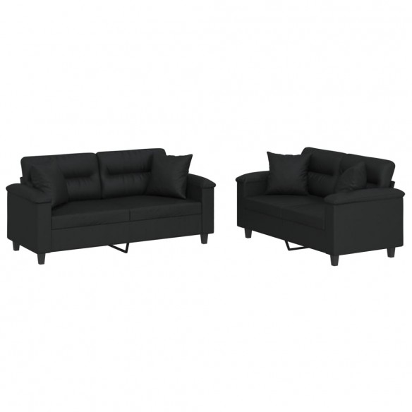 Ensemble de canapés 2 pcs avec coussins noir similicuir