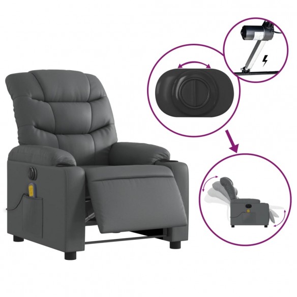 Fauteuil de massage inclinable électrique gris similicuir