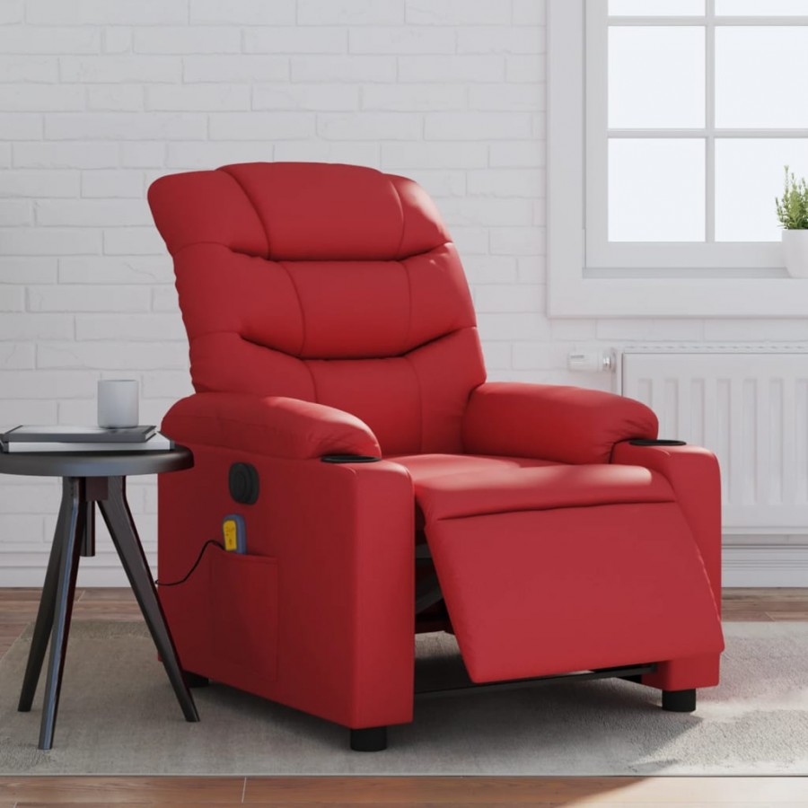 Fauteuil de massage inclinable électrique rouge similicuir