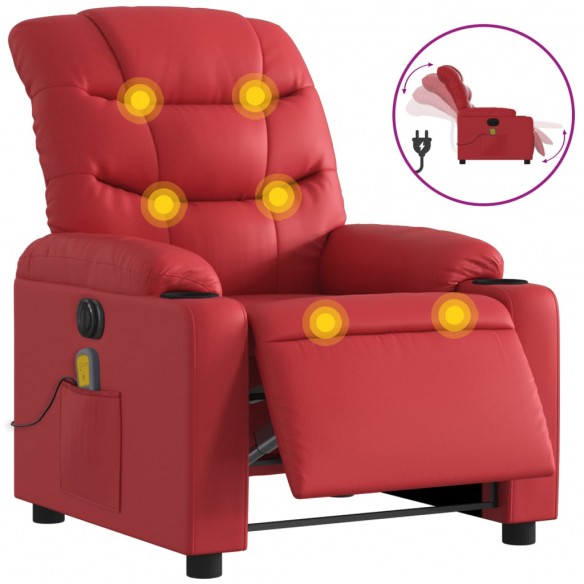 Fauteuil de massage inclinable électrique rouge similicuir