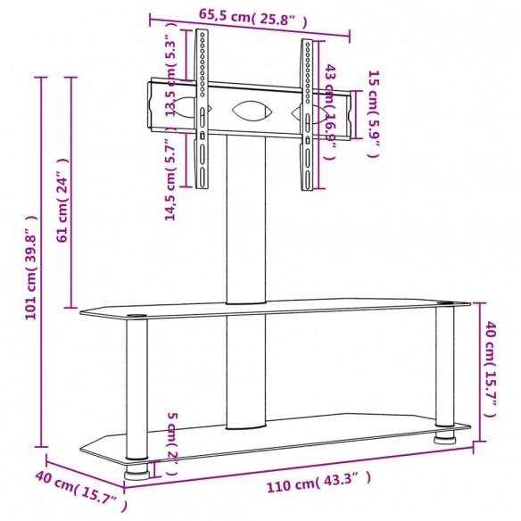 Meuble TV d'angle 2 niveaux pour 32-70 pouces noir