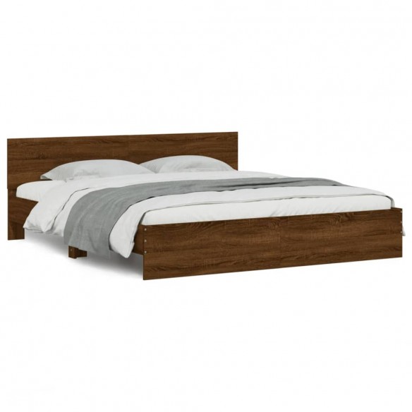 Cadre de lit avec tête de lit chêne marron 160x200 cm