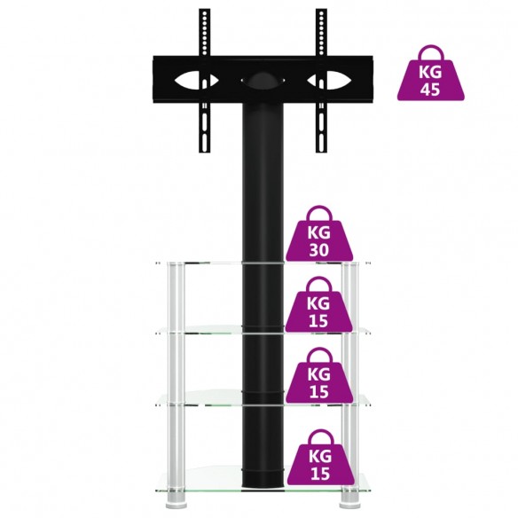 Meuble TV d'angle 4 niveaux pour 32-70 pouces noir et argenté