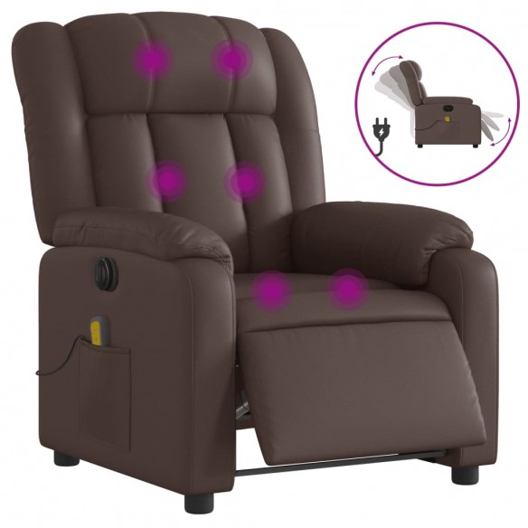 Fauteuil de massage inclinable électrique marron similicuir