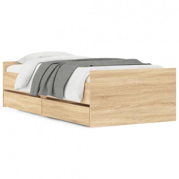 Cadre de lit avec tiroirs chêne sonoma 90x200 cm