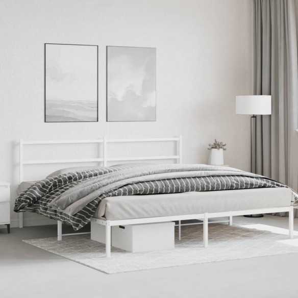 Cadre de lit métal avec tête de lit blanc 200x200 cm