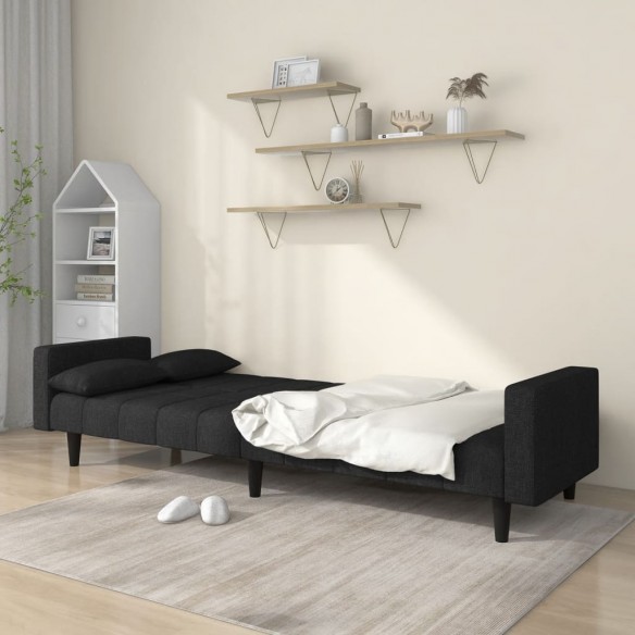 Canapé-lit à 2 places avec deux oreillers noir tissu