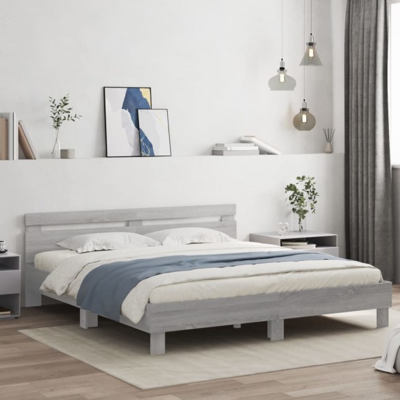 Cadre de lit avec tête de lit et LED sonoma gris 180x200 cm