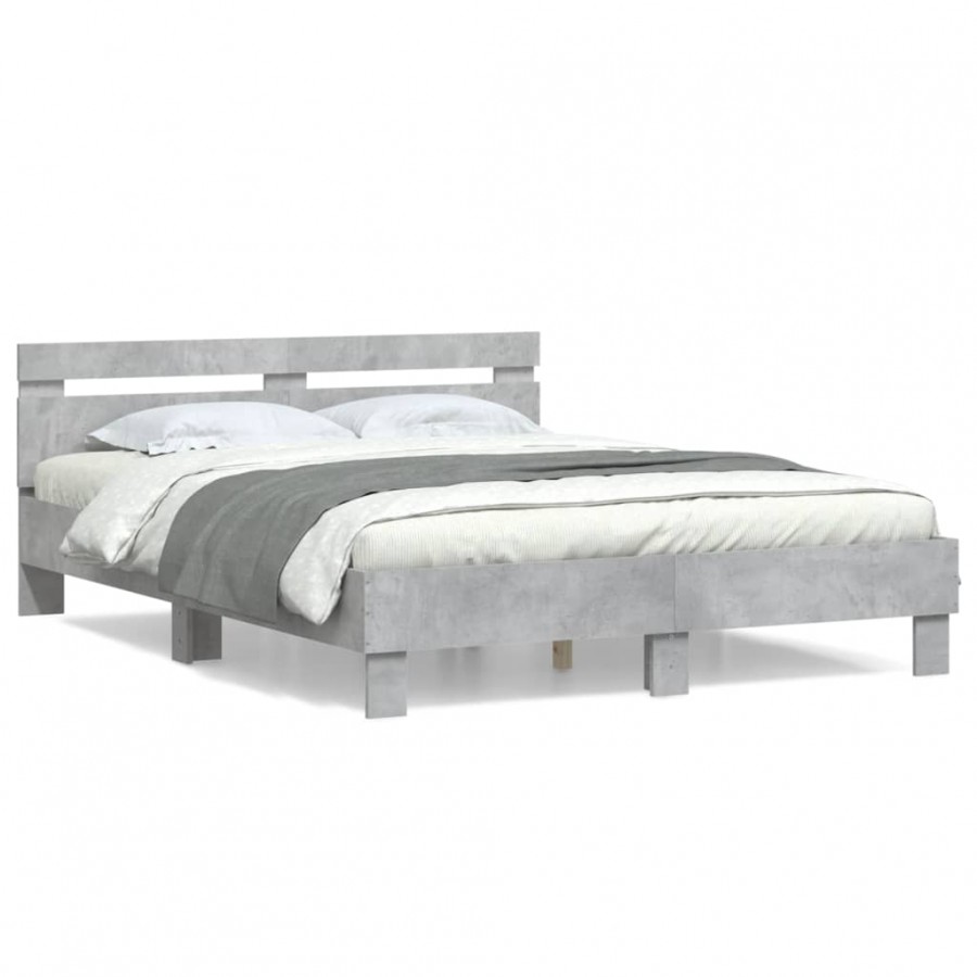 Cadre de lit avec tête de lit gris béton 140x190 cm