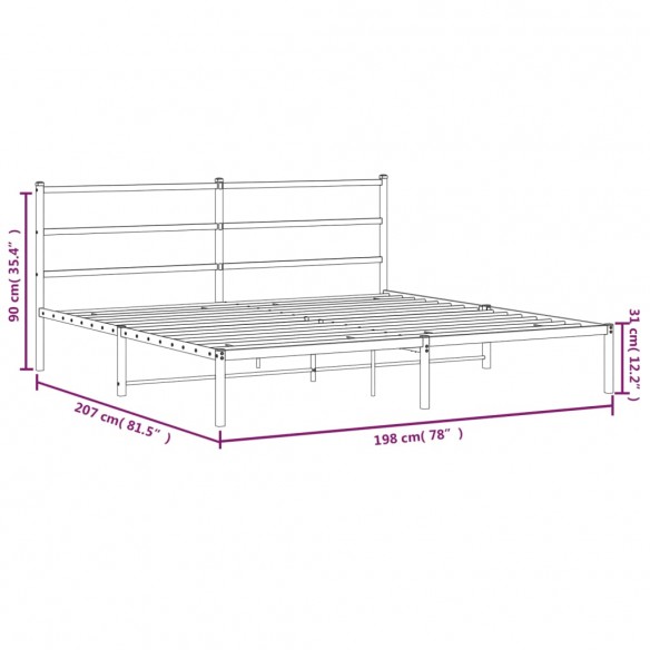 Cadre de lit métal avec tête de lit noir 193x203 cm