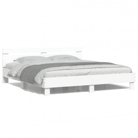 Cadre de lit avec tête de lit et LED blanc 200x200 cm