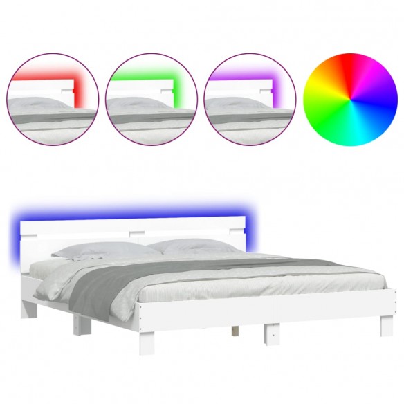 Cadre de lit avec tête de lit et LED blanc 200x200 cm