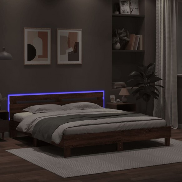 Cadre de lit avec tête de lit et LED chêne marron 200x200 cm
