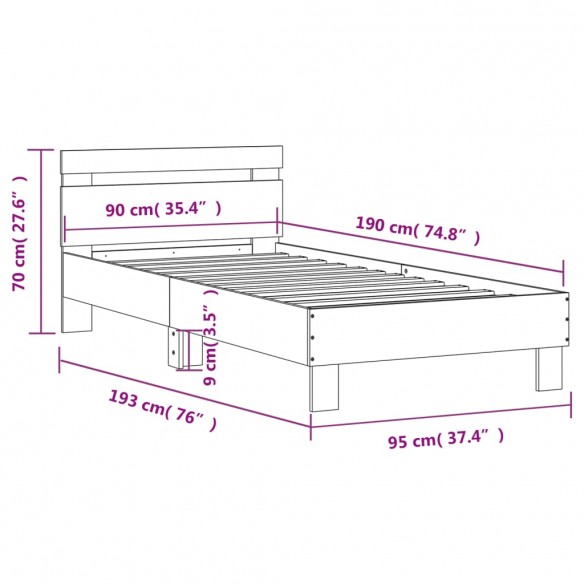 Cadre de lit tête de lit chêne marron 90x190 cm bois ingénierie