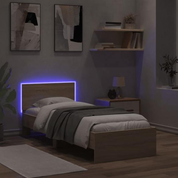 Cadre de lit tête de lit et lumières LED chêne sonoma 90x200 cm