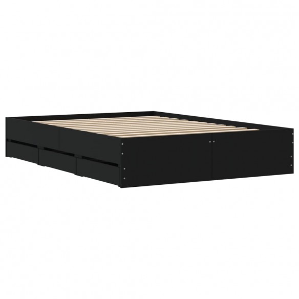 Cadre de lit avec tiroirs noir 120x200 cm bois d'ingénierie