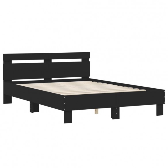 Cadre de lit avec tête de lit noir 135x190 cm bois d'ingénierie