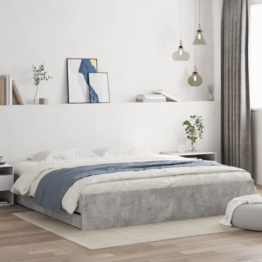 Cadre de lit à tiroirs gris béton 180x200 cm bois d'ingénierie