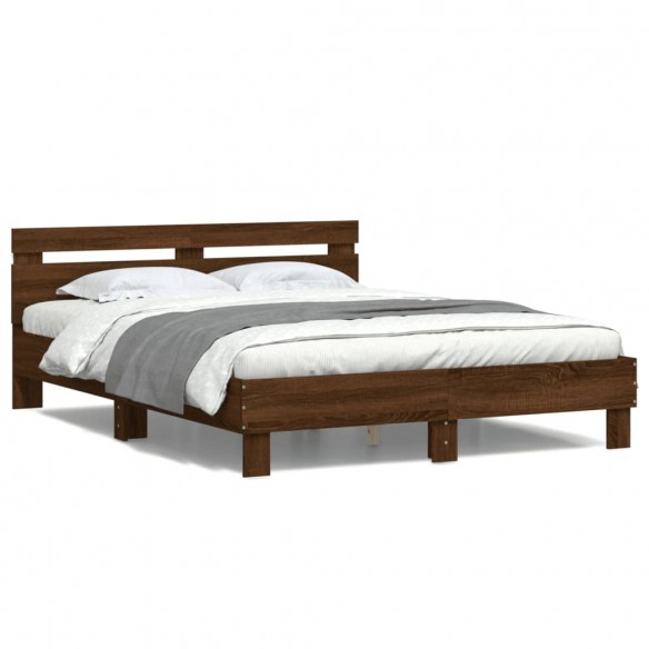 Cadre de lit avec tête de lit et LED chêne marron 150x200 cm