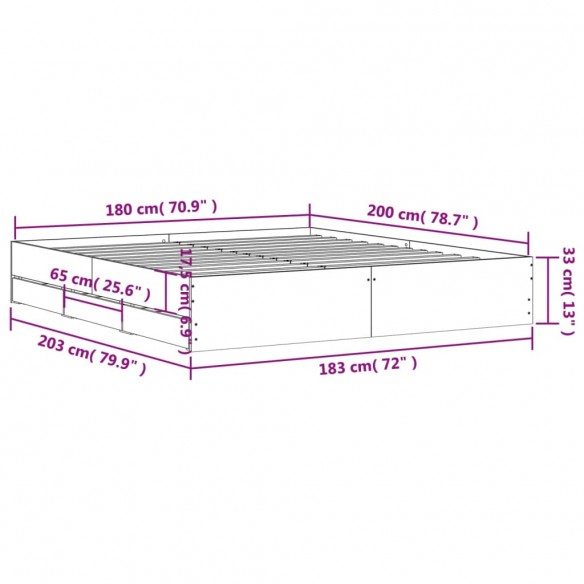 Cadre de lit à tiroirs sonoma gris 180x200 cm bois d'ingénierie