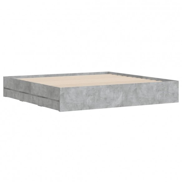 Cadre de lit et tiroirs gris béton 200x200 cm bois d'ingénierie