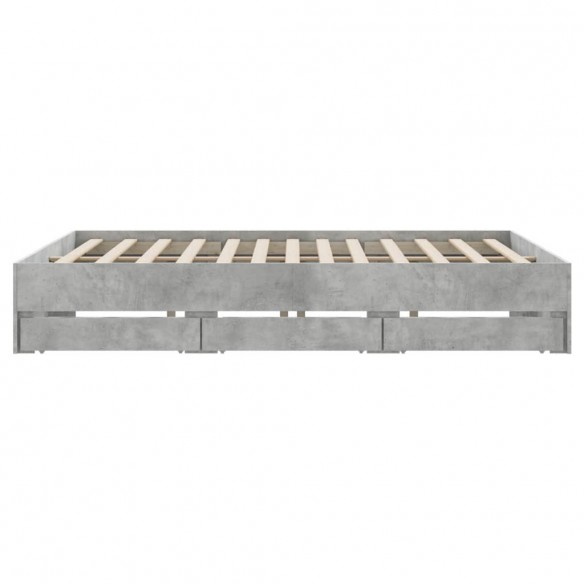 Cadre de lit et tiroirs gris béton 200x200 cm bois d'ingénierie