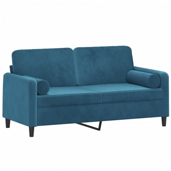 Canapé 2 places avec oreillers décoratifs bleu 140 cm velours