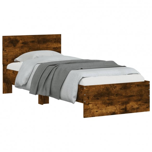 Cadre de lit tête de lit chêne fumé 90x190 cm bois ingénierie