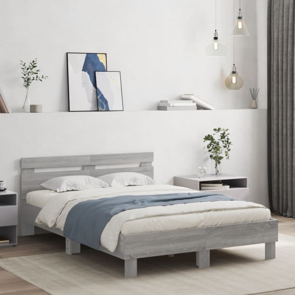 Cadre de lit avec tête de lit et LED sonoma gris 120x200 cm