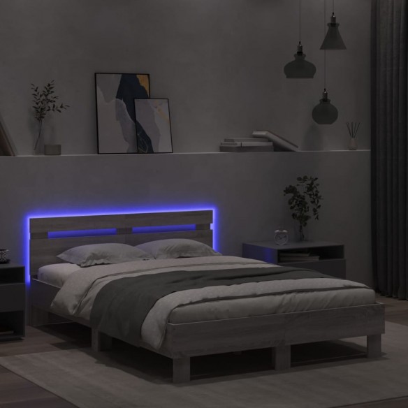 Cadre de lit avec tête de lit et LED sonoma gris 120x200 cm