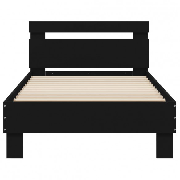 Cadre de lit avec tête de lit et lumières LED noir 75x190 cm