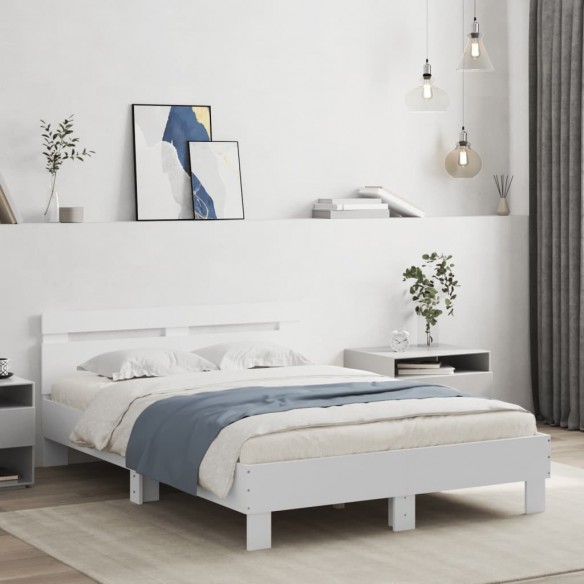 Cadre de lit avec tête de lit et LED blanc 120x200 cm