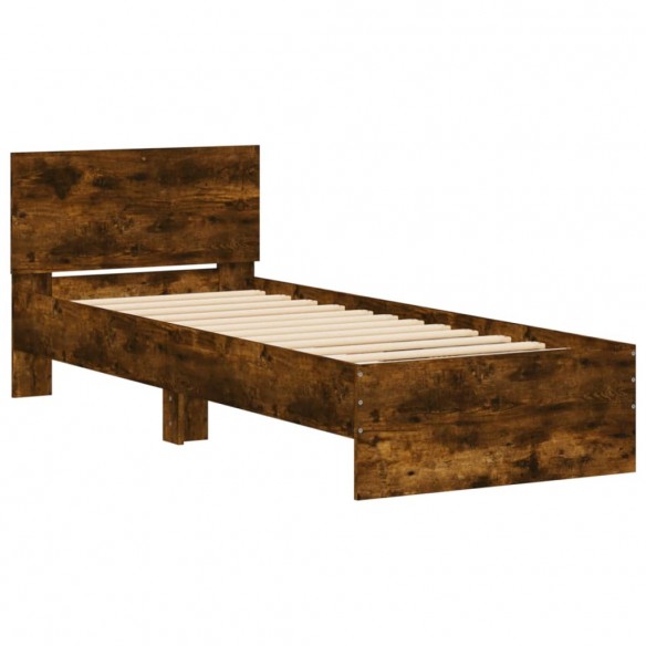 Cadre de lit avec tête de lit chêne fumé 90x200 cm