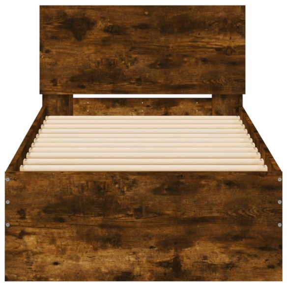 Cadre de lit avec tête de lit chêne fumé 90x200 cm