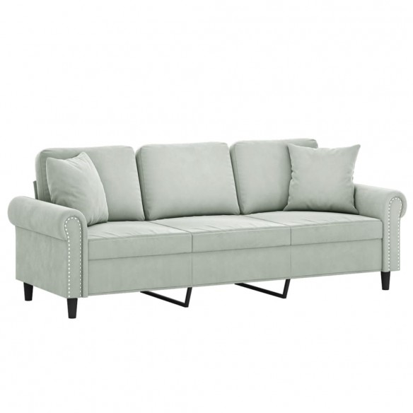 Canapé 3 places avec oreillers gris clair 180 cm velours