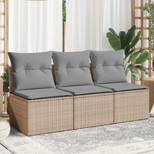 Canapé de jardin avec coussins 3 places beige résine tressée