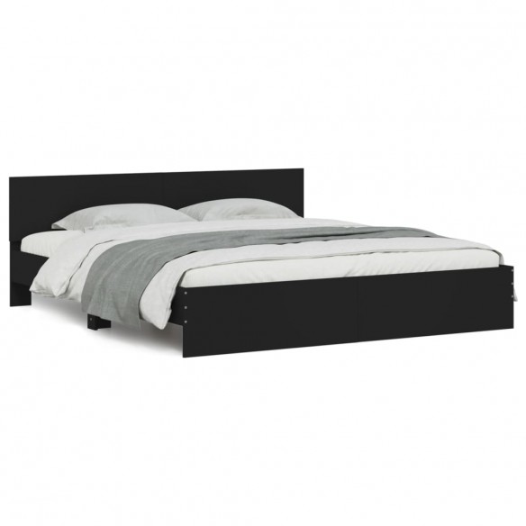 Cadre de lit avec tête de lit noir 200x200 cm