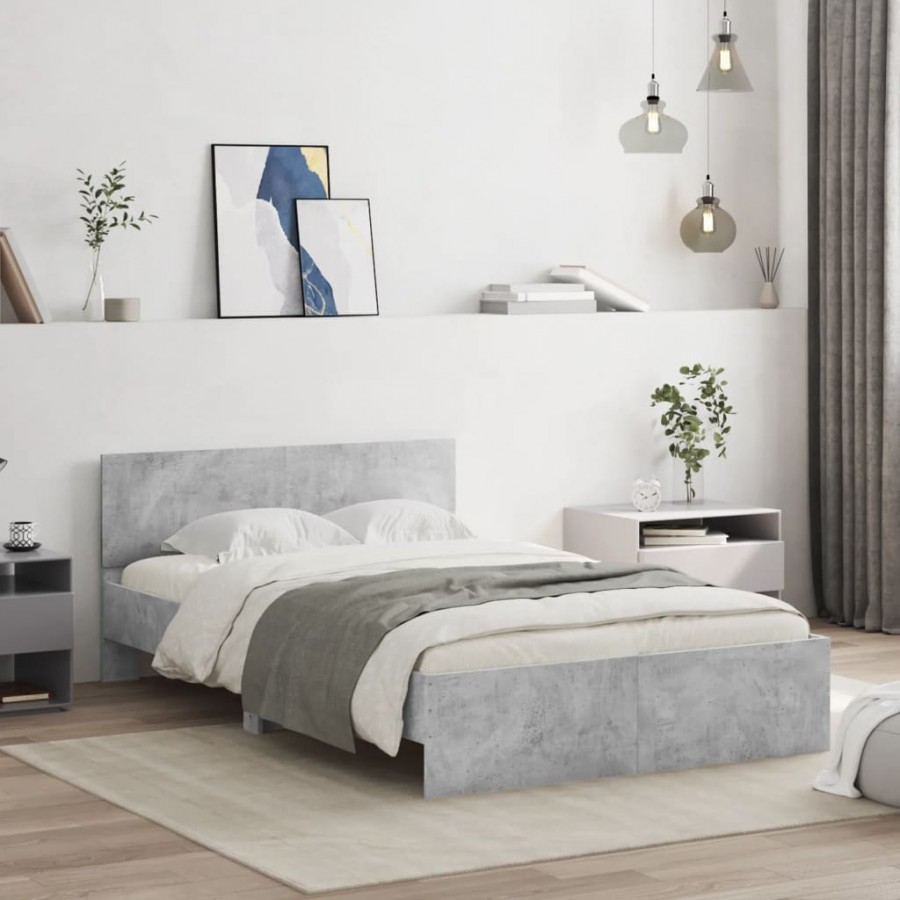 Cadre de lit avec tête de lit gris béton 135x190 cm